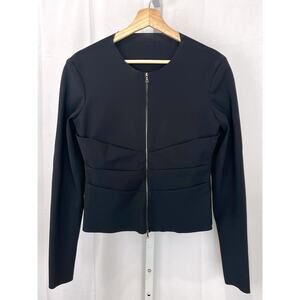 MARIA PINTO Full Zip Short Jacket Pleated Long Sleeve Zip Cuff Black Size M